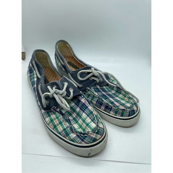 Sperry Top-Sider Authentic Original 2-Eye Blue & Plaid Boat Shoes Women's Size 9 - Picture 1 of 7